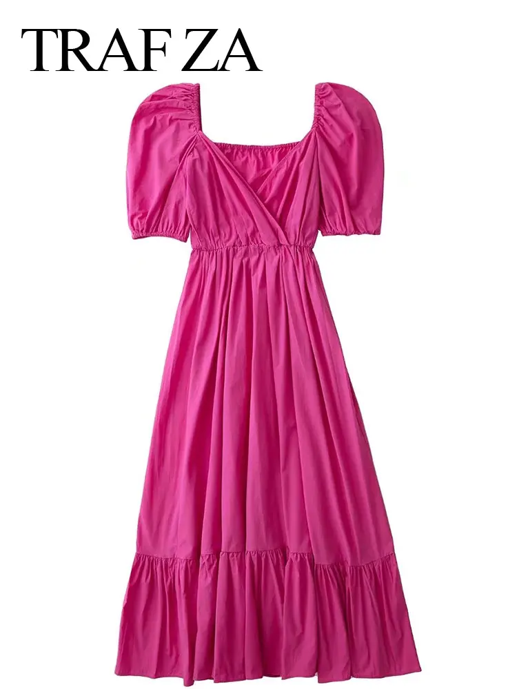 TRAF ZA Women's V Neck Solid Dress Ruffled Pleated Puff Short Sleeves Slim Vintage Casual Street Country Sweet College Style
TRAF ZA Women's V Neck Solid Dress Ruffled Pleated Puff Short Sleeves Slim Vintage Casual Street Country Sweet College Style