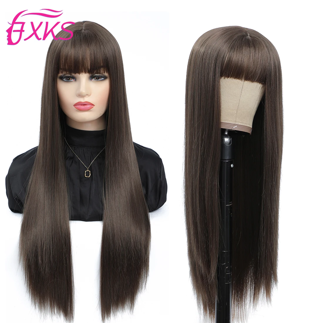 Straight Synthetic Hair Wigs With Bangs Dark Brwon Gold Color Long Hair Wigs Machine Made Synthetic Wigs With Bangs 28Inch FXKS
Straight Synthetic Hair Wigs With Bangs Dark Brwon Gold Color Long Hair Wigs Machine Made Synthetic Wigs With Bangs 28Inch FXKS