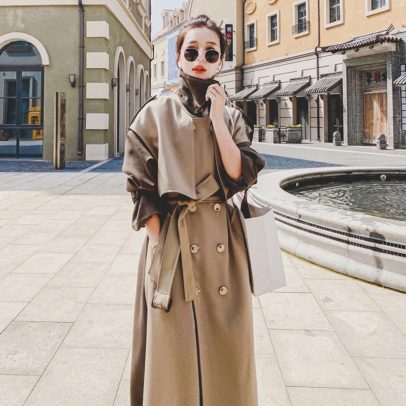 Women's Windbreaker Coat 2022 Autumn New Khaki Stitching Cloak High-end Loose Fashion Jacket Female Lapel Belt Clothing 
Women's Windbreaker Coat 2022 Autumn New Khaki Stitching Cloak High-end Loose Fashion Jacket Female Lapel Belt Clothing