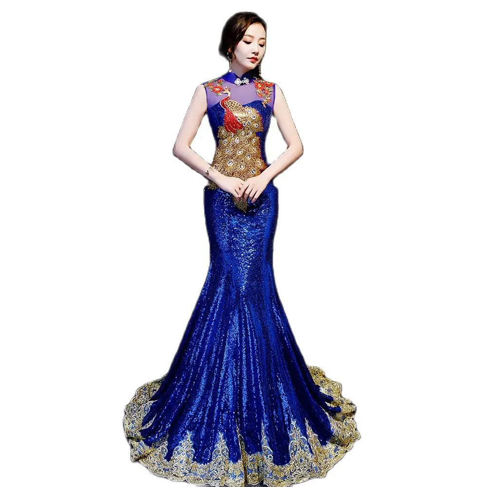 Китайская традиционная одежда, женское вечернее платье, роскошные длинные платья с открытой спиной
Китайская традиционная одежда, женское вечернее платье, роскошные длинные платья с открытой спиной