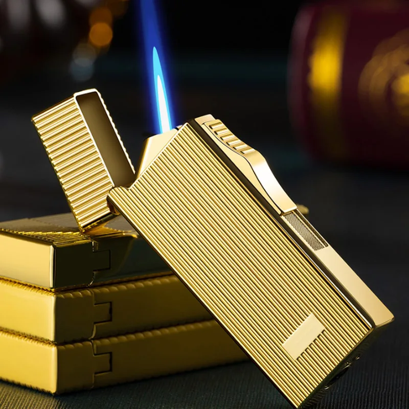 

Новая турбо-зажигалка, компактная Бутановая металлическая Золотая зажигалка для сигарет, газовая ветрозащитная бензиновая зажигалка с вих...