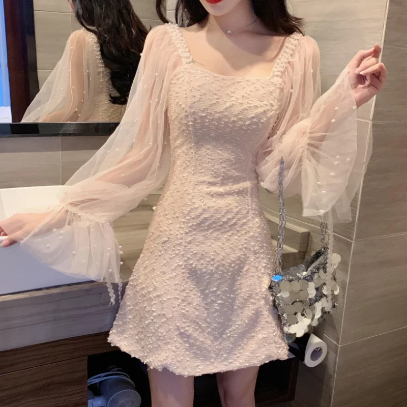 Vintage Beading Mesh Patchwork Korean Dress Women Autumn Street Sweet Ladies Dresses Kawaii Mini Elegant Long Sleeve Pink BB16
Vintage Beading Mesh Patchwork Korean Dress Women Autumn Street Sweet Ladies Dresses Kawaii Mini Elegant Long Sleeve Pink BB16