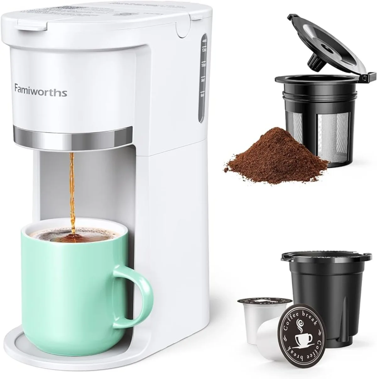 Mini Coffee Maker Single Serve, Instant Coffee Maker One Cup for K Cup & Ground Coffee, 6 to 12 Oz Brew Sizes,White | USA | NEW
Mini Coffee Maker Single Serve, Instant Coffee Maker One Cup for K Cup & Ground Coffee, 6 to 12 Oz Brew Sizes,White | USA | NEW