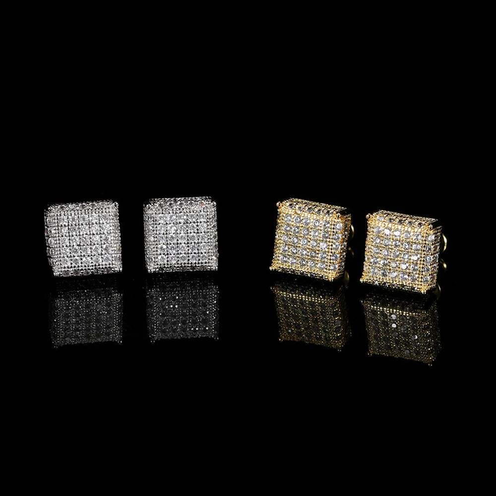 

Hip Hop Rapper Rock Gold Plated CZ Studded 18k Square Diamond For Men's Earrings Fashion Luxury Jewelry