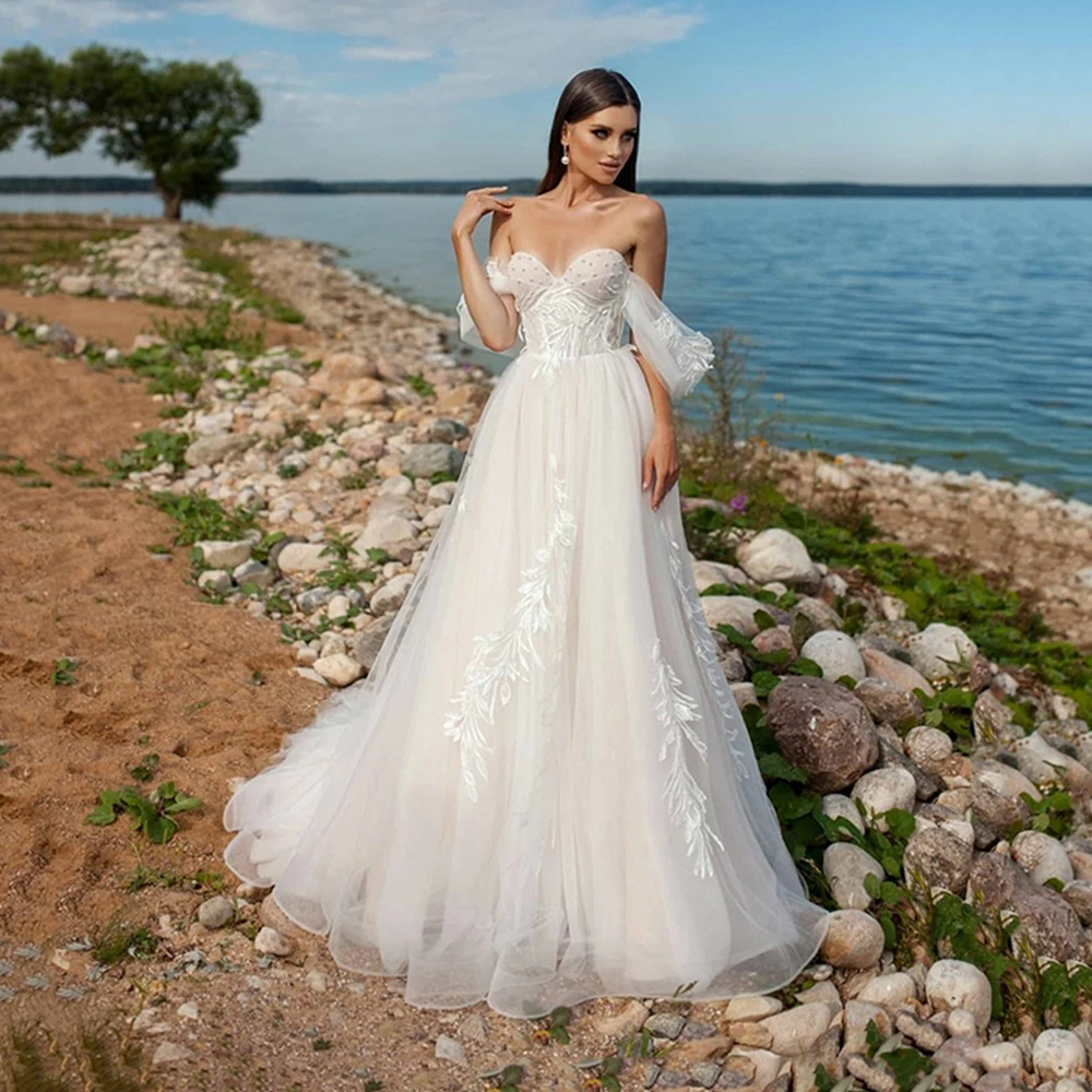 A-Line Bridal Gowns 2022 Sweetheart Off The Shoulder Lace-up Wedding Dresses Boho Lace Appliques Sweep Train Vestido De Noiva
A-Line Bridal Gowns 2022 Sweetheart Off The Shoulder Lace-up Wedding Dresses Boho Lace Appliques Sweep Train Vestido De Noiva