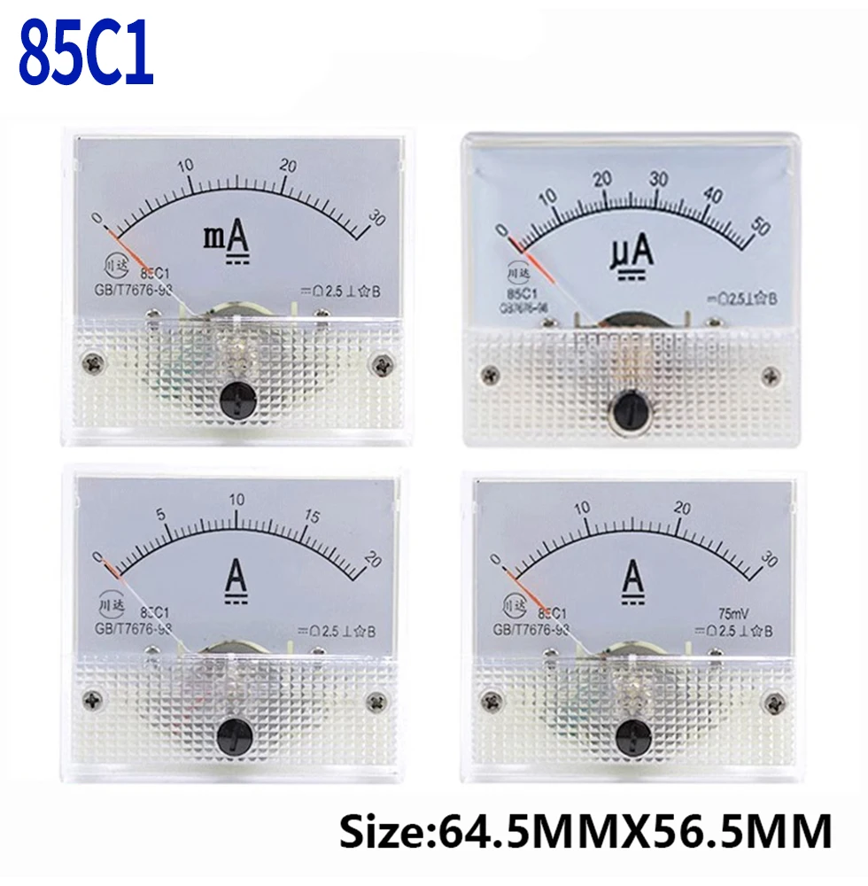 85C1 Ammeter dc Analog Current Meter Panel Mechanical Pointer Type 1/5/10/20/30/50/100/200/300/500mA A
85C1 Ammeter dc Analog Current Meter Panel Mechanical Pointer Type 1/5/10/20/30/50/100/200/300/500mA A