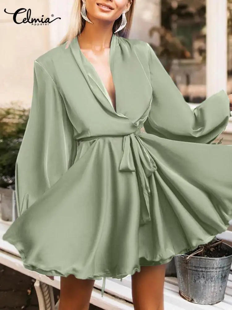 Autumn Casual Solid Strap Robe Vintage Satin Mini Dress Celmia 2022 Women Sexy Deep V Neck Sundress Bandage Long Sleeve Vestidos
Autumn Casual Solid Strap Robe Vintage Satin Mini Dress Celmia 2022 Women Sexy Deep V Neck Sundress Bandage Long Sleeve Vestidos