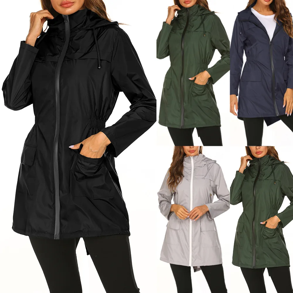 New quick-drying women's casual outdoor zipper waist hooded waterproof trench coat
New quick-drying women's casual outdoor zipper waist hooded waterproof trench coat