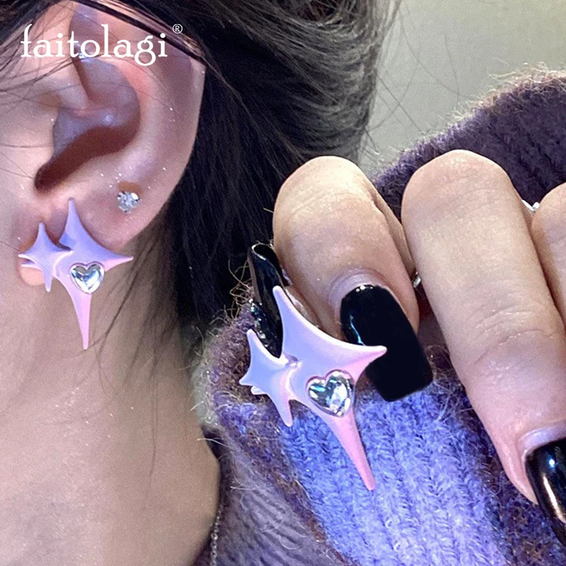 Серьги-гвоздики Y2K в форме сердца с фиолетовым крестом и звездой для женщин, серьги-подвески в стиле K-POP Love Star, серьги неправильной формы в эстетике E-Girl 
Серьги-гвоздики Y2K в форме сердца с фиолетовым крестом и звездой для женщин, серьги-подвески в стиле K-POP Love Star, серьги неправильной формы в эстетике E-Girl