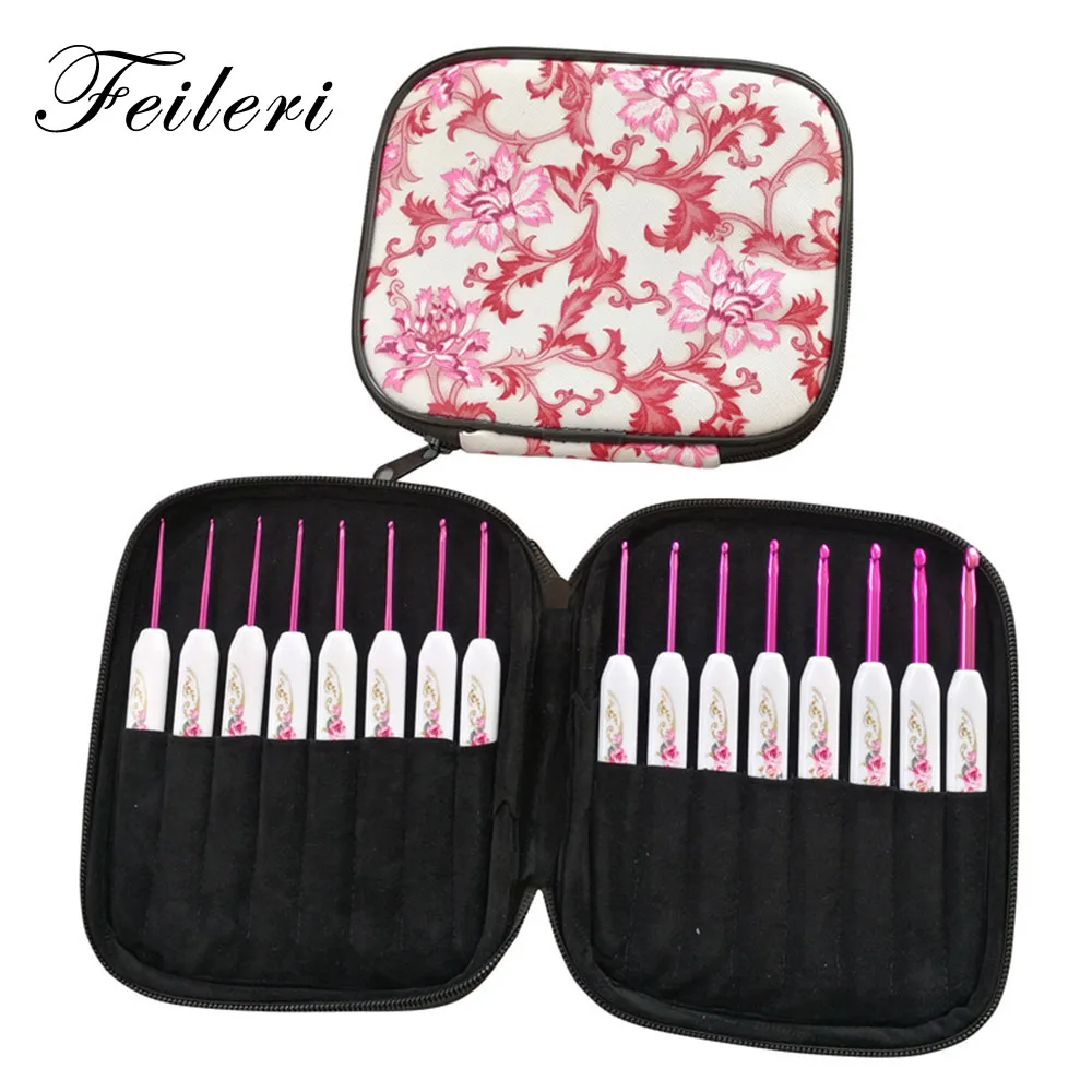 

16Pcs Aluminum Crochet Hooks Set Knitting Needles Kit with Bag Plastic Handle DIY Craft Set for Sweater Yarn Weave