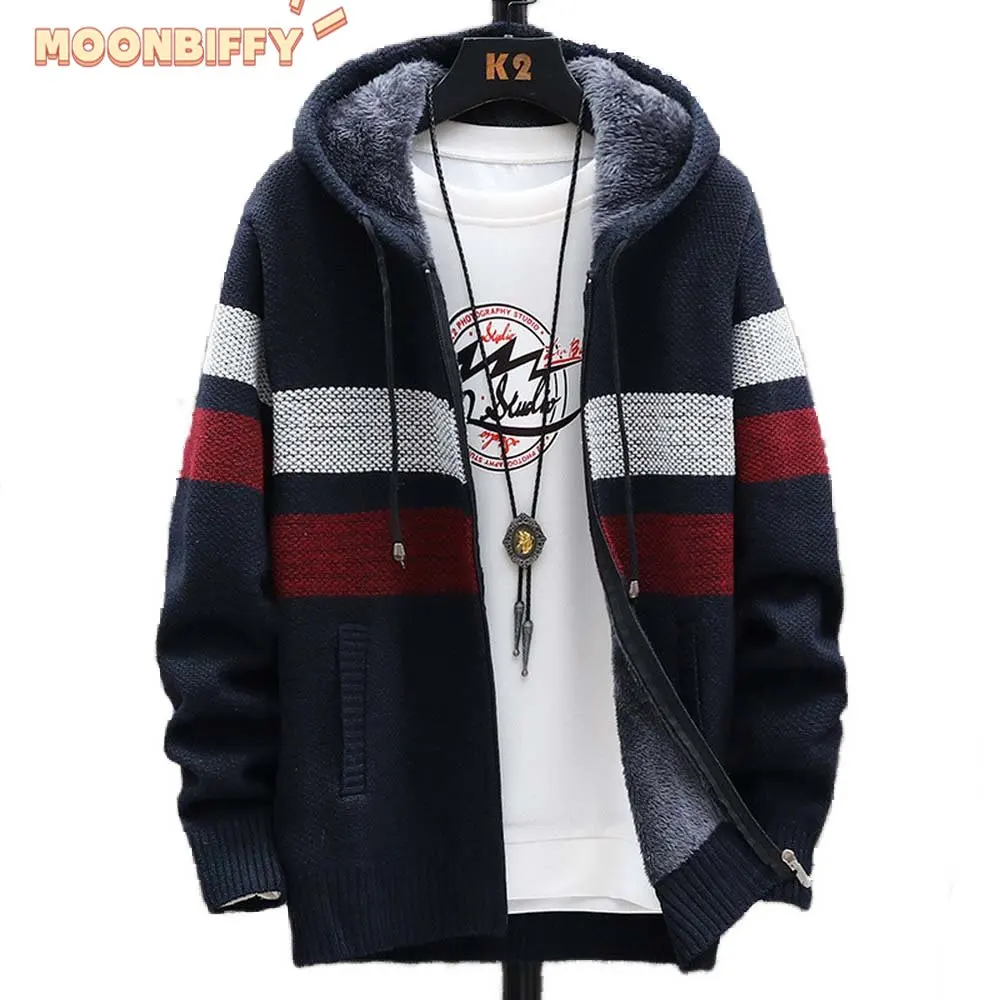 Striped Mens Sweater Coat Thick Fleece Warm Zipper Wool Hooded Cardigan Jumpers Men Long Sleeve Knitted Sweaters Mens Clothes
Striped Mens Sweater Coat Thick Fleece Warm Zipper Wool Hooded Cardigan Jumpers Men Long Sleeve Knitted Sweaters Mens Clothes