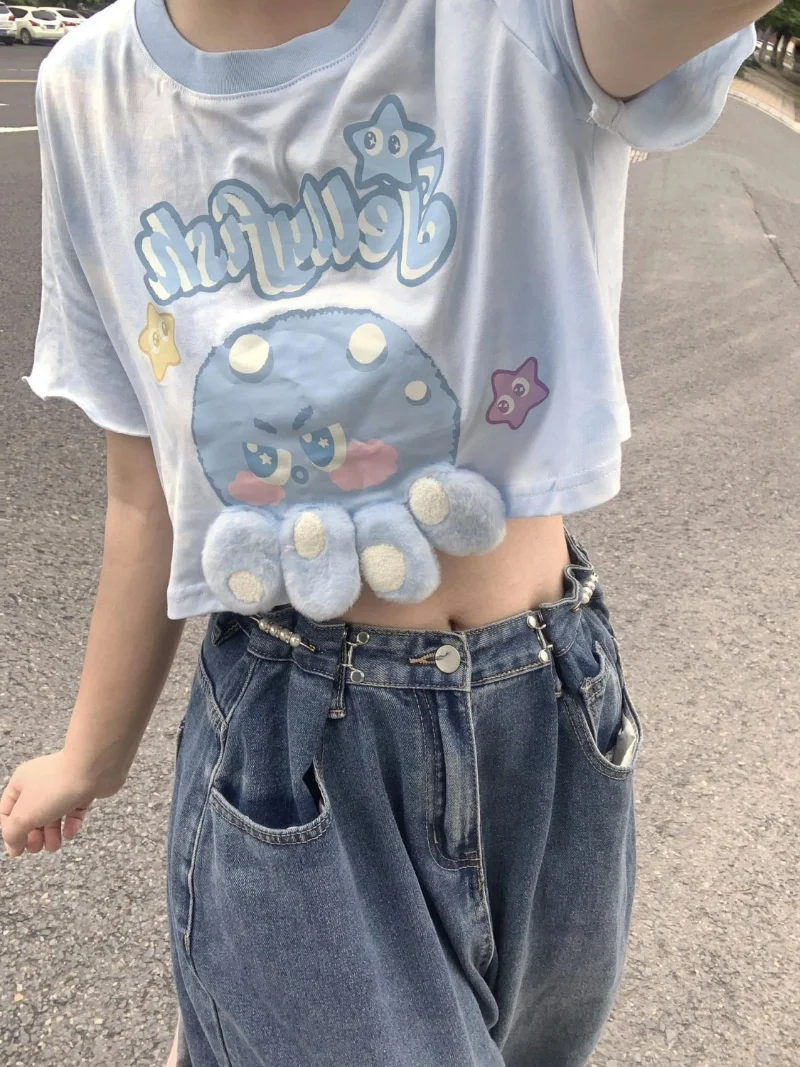 Y2k Clothes O Neck Summer Crop Top 2023 New Korean Fashion Preppy Tees Cartoon Kawaii Cute Design Sense Chic Women T-shirts
Y2k Clothes O Neck Summer Crop Top 2023 New Korean Fashion Preppy Tees Cartoon Kawaii Cute Design Sense Chic Women T-shirts