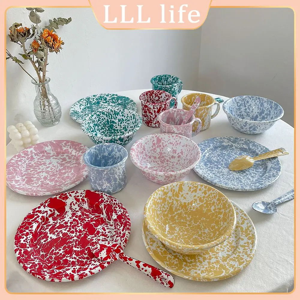 Enamel Dinnerware Table Decoration Bowl Retro Style Splash-ink Dinner Plates Kitchen Accessories Enamel Tableware Spoon Mug
Enamel Dinnerware Table Decoration Bowl Retro Style Splash-ink Dinner Plates Kitchen Accessories Enamel Tableware Spoon Mug