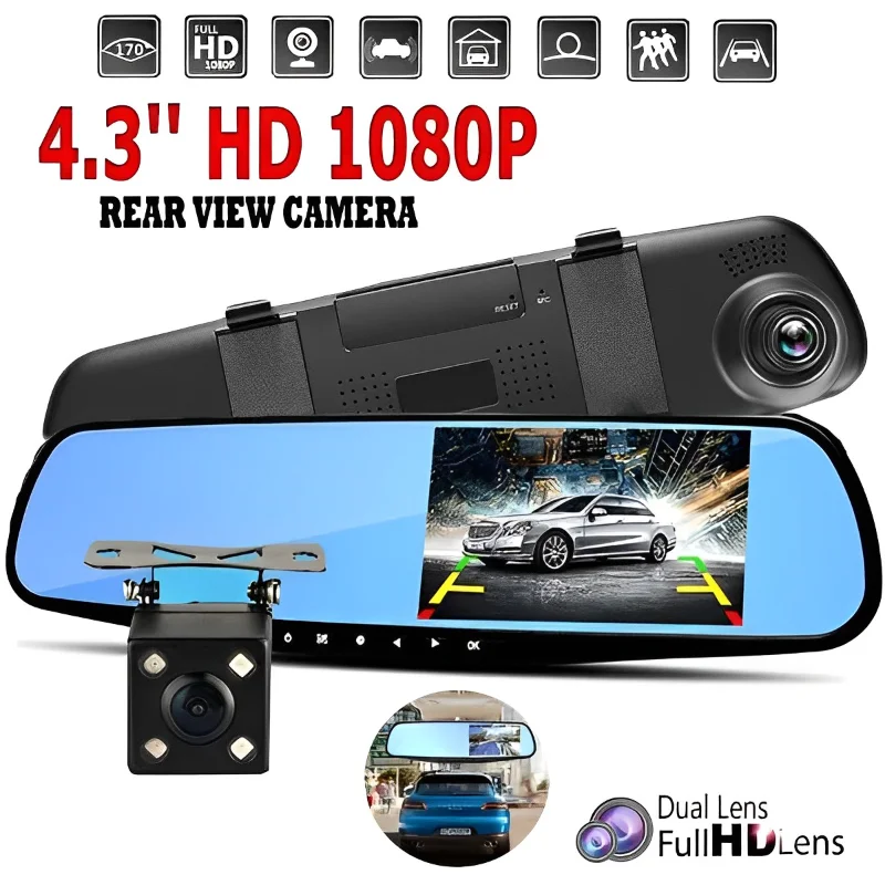 4.3'' 1080P Dual Lens Car DVR Mirror Dash Cam 170Angle Reversing Camera Video Recorder Rearview Mirror Digital Video Recorder
4.3'' 1080P Dual Lens Car DVR Mirror Dash Cam 170Angle Reversing Camera Video Recorder Rearview Mirror Digital Video Recorder