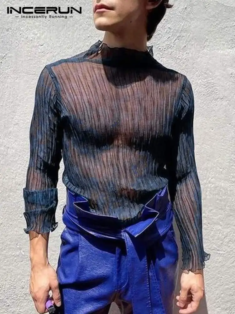 Fashion Casual Style Tops INCERUN New Men Pinstripe Pleated Camiseta Sexy Male See-through Long-sleeved Thin T-shirts S-5XL 2022
Fashion Casual Style Tops INCERUN New Men Pinstripe Pleated Camiseta Sexy Male See-through Long-sleeved Thin T-shirts S-5XL 2022