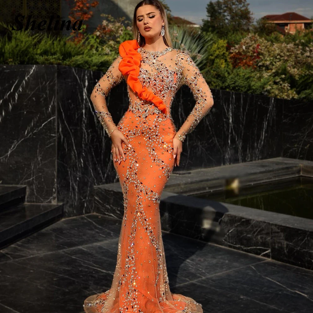 Shelina Modern O-Neck Evening Dress Long Sleeve Crystal Pleat Mermaid Sweep Train Celebrity Dresses Robes De Soirée Customized
Shelina Modern O-Neck Evening Dress Long Sleeve Crystal Pleat Mermaid Sweep Train Celebrity Dresses Robes De Soirée Customized