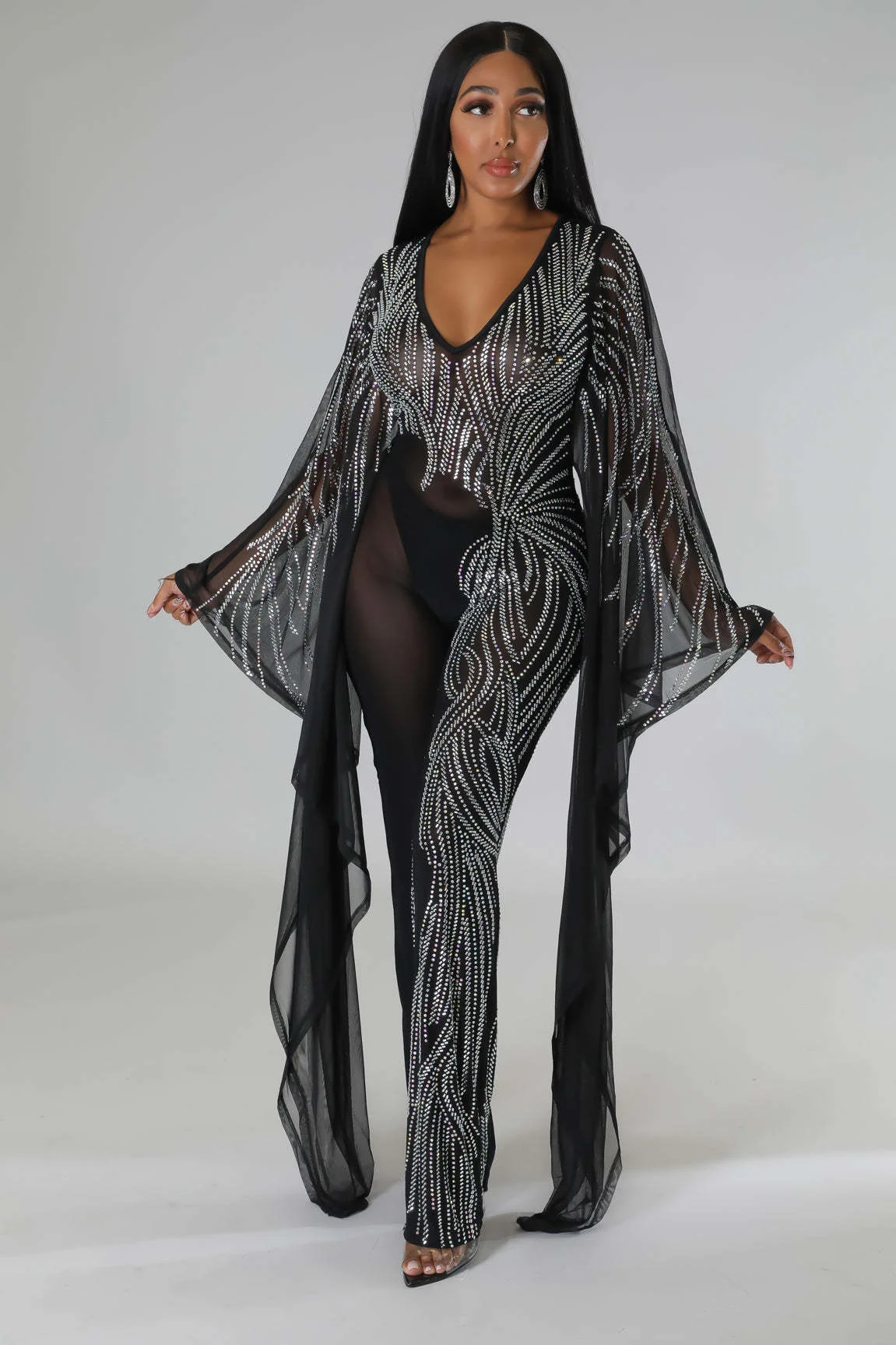 Women's Jumpsuit Fashionable V-neck Bat Sleeve Perspective Hot Drilling Sexy Nightclub Party Jumpsuit One Piece Outfit Women
Women's Jumpsuit Fashionable V-neck Bat Sleeve Perspective Hot Drilling Sexy Nightclub Party Jumpsuit One Piece Outfit Women