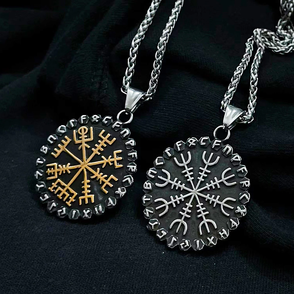 

Vintage Norse Compass Pendant Necklace Stainless Steel Odin Viking Rune Necklace For Men Fashion Biker Amulet Jewelry Wholesale