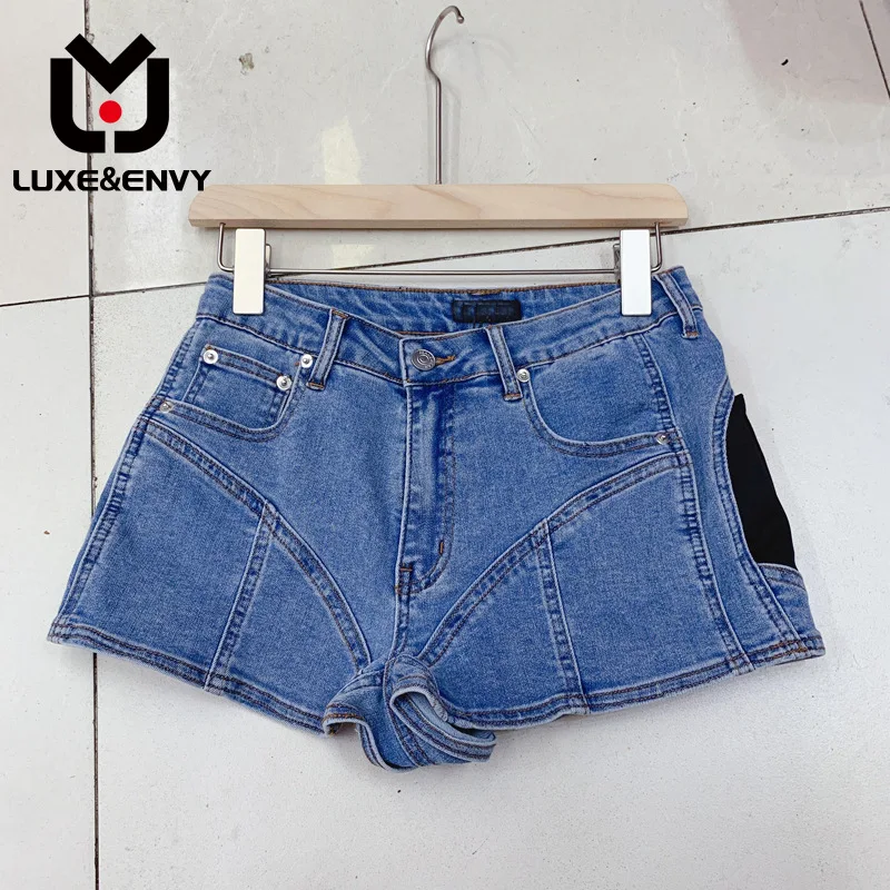 

LUXE&ENVY Row Summer Denim Patchwork Fabric Girl Style To Show Thin Versatile Shorts Women 2023