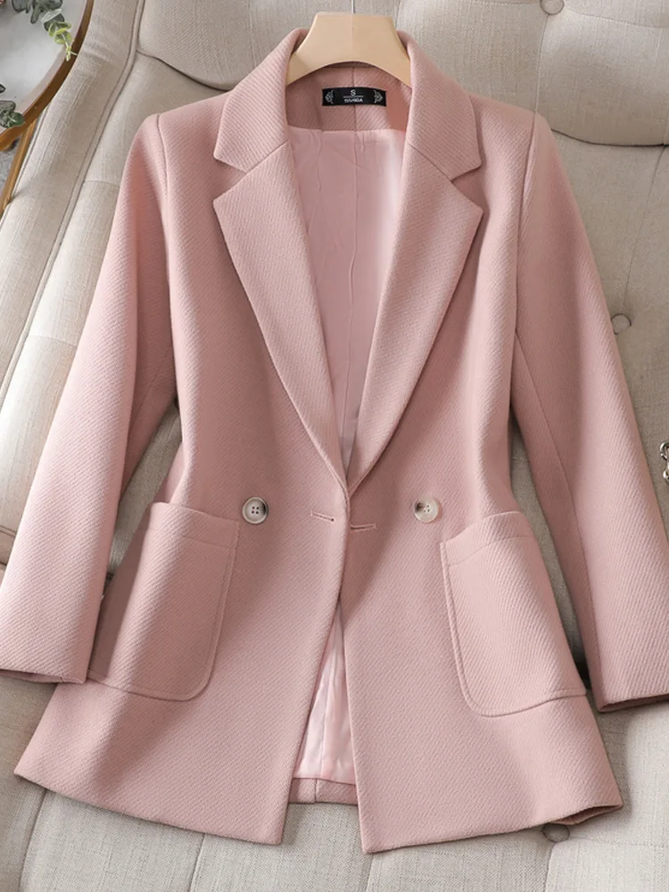 

Тонкие блейзеры Yibaka для женщин, Новинка весна-осень 2023, однотонная куртка на одной пуговице, Деловые женские элегантные пальто с отложным воротником
