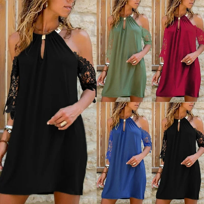 2022 Fashion Women Summer Casual Sleeveless Strapless Halter Pure Color Lace Hollow Casual Short Mini Dress
2022 Fashion Women Summer Casual Sleeveless Strapless Halter Pure Color Lace Hollow Casual Short Mini Dress