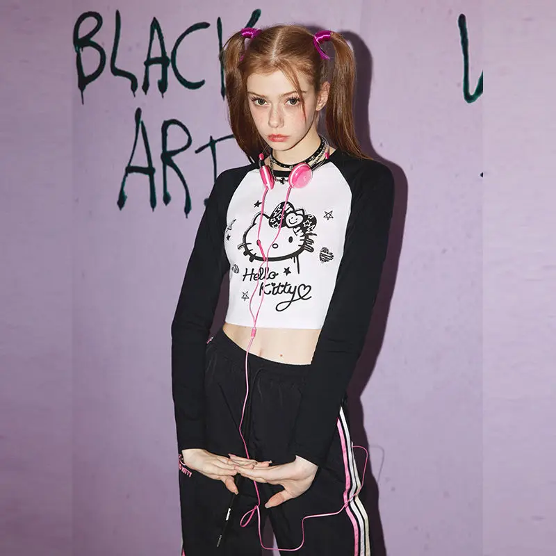 Kawaii Sanrios аниме серия Hello Kitty American Spice Girl Милая крутая футболка с длинным рукавом плунжерный рукав Короткие топы bm Style
Kawaii Sanrios аниме серия Hello Kitty American Spice Girl Милая крутая футболка с длинным рукавом плунжерный рукав Короткие топы bm Style
