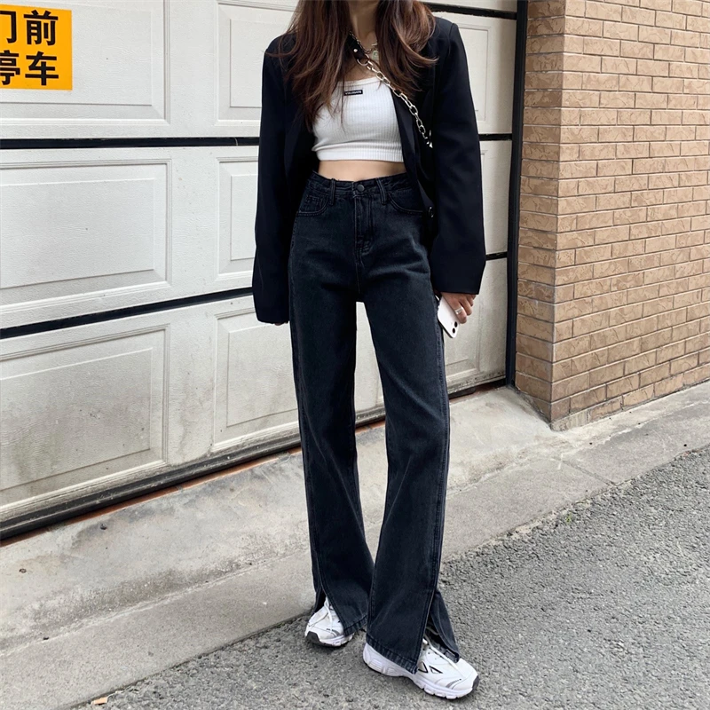 Новые женские прямые свободные джинсы с высокой талией и широкими штанинами 
Новые женские прямые свободные джинсы с высокой талией и широкими штанинами