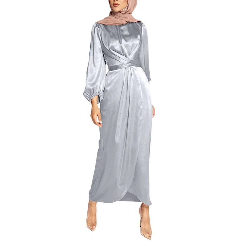 Female Women Arab Muslim Satin Puff Long Sleeve Maxi Dress Solid Color Wrap Front Self-Tie Abaya Dubai Turkey Hijab Robe Kaftan
Female Women Arab Muslim Satin Puff Long Sleeve Maxi Dress Solid Color Wrap Front Self-Tie Abaya Dubai Turkey Hijab Robe Kaftan
