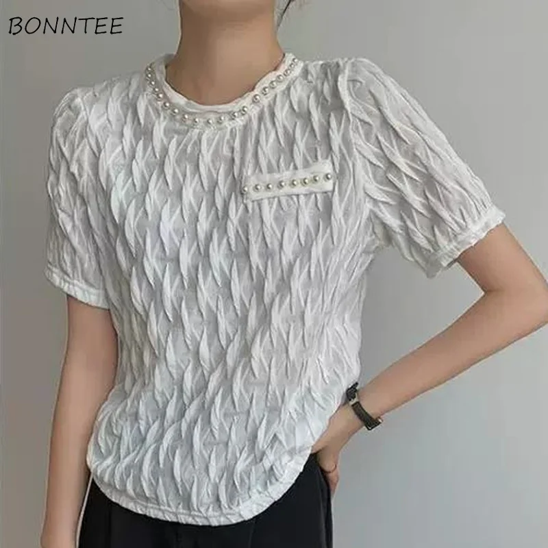 Blouses Women Summer Solid Beading O-neck Chic Cozy Korean Style All-match Fashion Leisure Elegant New Arrival Female Ins Hot
Blouses Women Summer Solid Beading O-neck Chic Cozy Korean Style All-match Fashion Leisure Elegant New Arrival Female Ins Hot