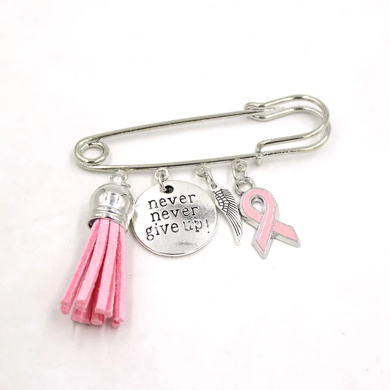 

New Arrival Breast Cancer Awareness Brooch Pin never give up Breast Cancer Pink Ribbon Pin Brooch Safety Pins