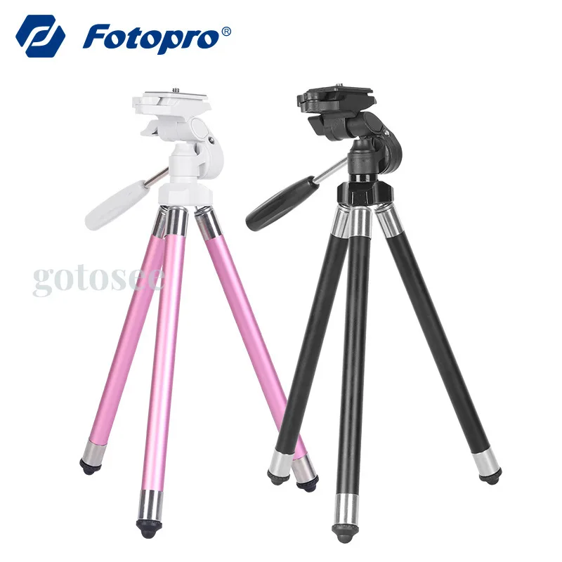 

Fotopro Aluminum Alloy Tripod w 3D Head Lightweight 88CM Mini Tripods Load 1KG for Selfie Live Stream Broadcasting DSLR Cameras