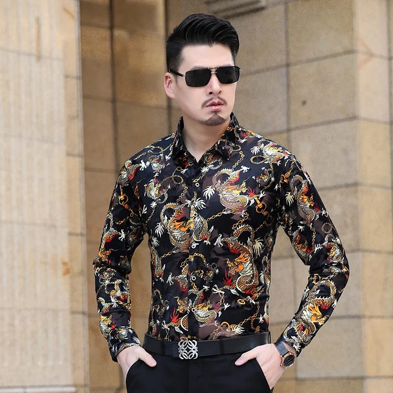 Mens Dragon Tattoo Velvet Silk s Formal Print Dress Hollowed Thin Spring Summer Long Sleeved Business Casual Shirt
Mens Dragon Tattoo Velvet Silk s Formal Print Dress Hollowed Thin Spring Summer Long Sleeved Business Casual Shirt