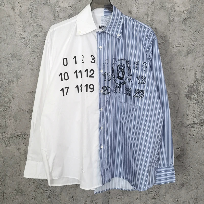 High quality Mm6 Margiela Long Sleeve Couple Shirt Classic Calendar logo printed lapel Shirt Vintage Striped patchwork Top
High quality Mm6 Margiela Long Sleeve Couple Shirt Classic Calendar logo printed lapel Shirt Vintage Striped patchwork Top
