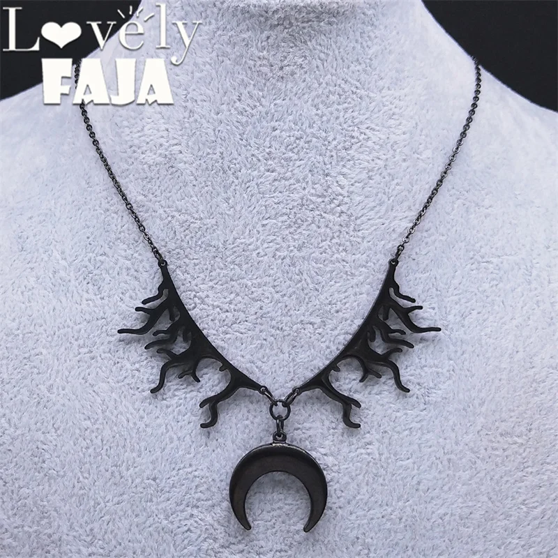 

Gothic Thorn Moon Crescent Pendant Necklace Women Stainless Steel Black Color Bramble Brier Choker Necklaces Jewelry N4143S03