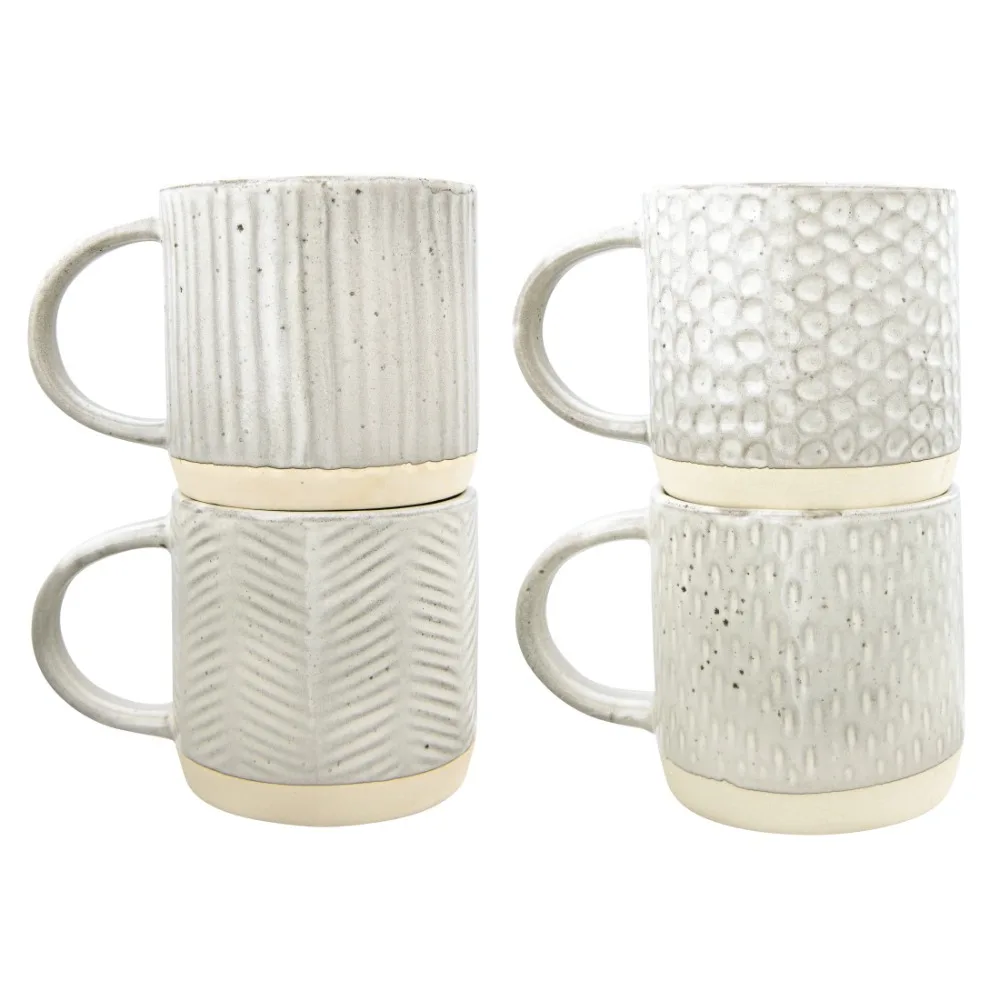 

Bloomingville 12 Oz. Debossed Stoneware Mug with Reactive Glaze Finish (Set of 4 Patterns/Each One Will Vary)