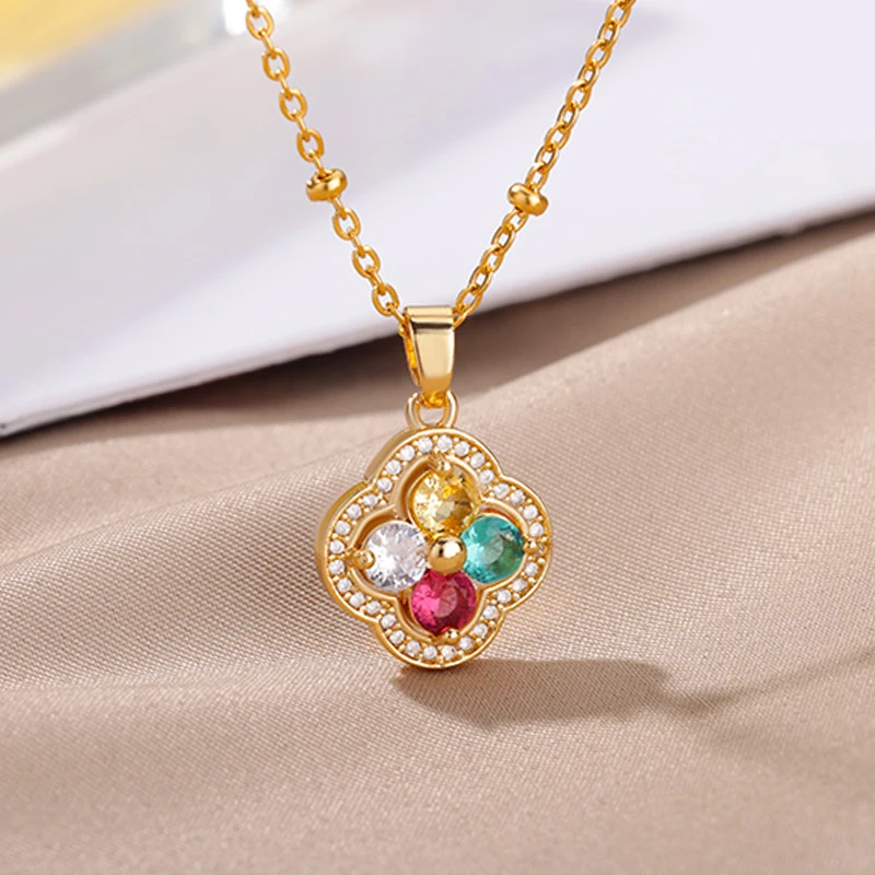 Colored Four Leaf Clover Necklaces for Women Vintage Crystal Pendants Chain Choker Stainless Steel Necklace Wedding Jewelry Gift
Colored Four Leaf Clover Necklaces for Women Vintage Crystal Pendants Chain Choker Stainless Steel Necklace Wedding Jewelry Gift