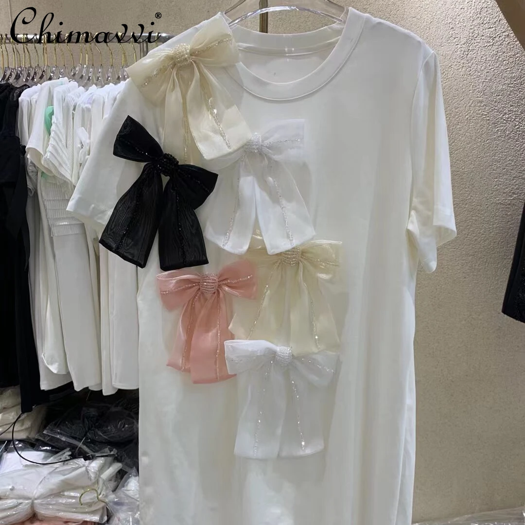 European 2022 Summer New Ladies Fashion Elegant Above Knee Dress Women's Beads Rhinestones Bow Sweet Loose Short Sleeve Dress
European 2022 Summer New Ladies Fashion Elegant Above Knee Dress Women's Beads Rhinestones Bow Sweet Loose Short Sleeve Dress