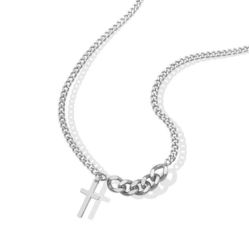 New Arrival Stainless Steel Cross Pendant Necklace Female Cuban Chain Choker Necklace Jewelry 
New Arrival Stainless Steel Cross Pendant Necklace Female Cuban Chain Choker Necklace Jewelry