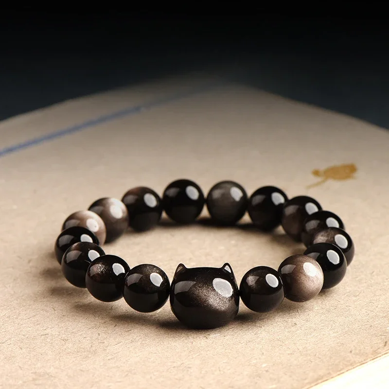 Natural Silver Obsidian Cat Elastic Bracelet Bangle Fashion Fine Jewelry Designer Mascots Couple Charm Amulet Gift for Women Men
Natural Silver Obsidian Cat Elastic Bracelet Bangle Fashion Fine Jewelry Designer Mascots Couple Charm Amulet Gift for Women Men