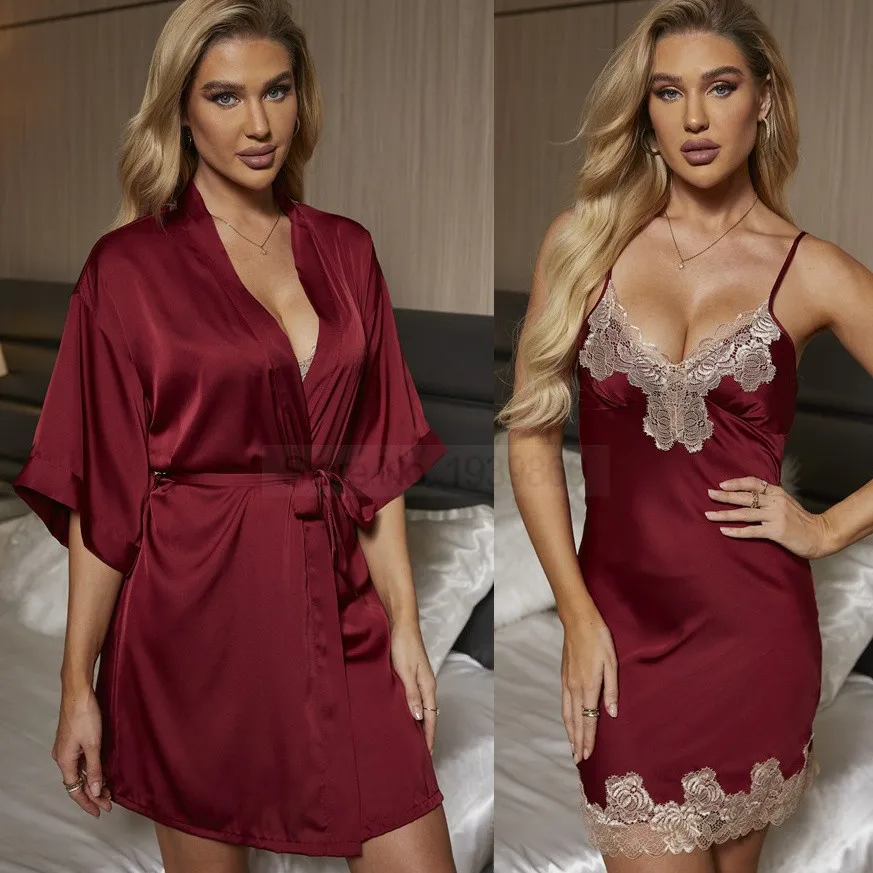 Female Lace Patchwork Kimono Bath Gown Bridal Wedding Sleepwear Rayon Two Pieces Robe Set Summer Chemise Nightgown Lingerie
Female Lace Patchwork Kimono Bath Gown Bridal Wedding Sleepwear Rayon Two Pieces Robe Set Summer Chemise Nightgown Lingerie
