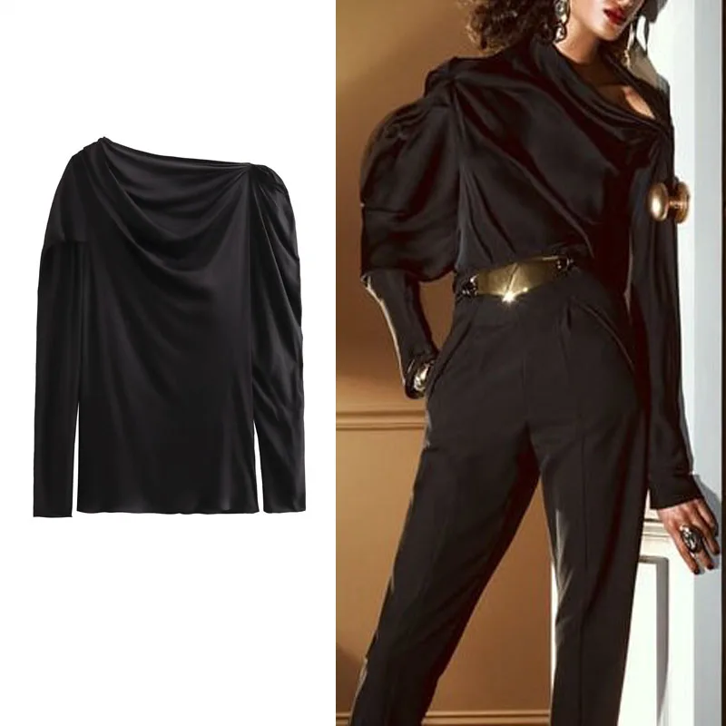 TRAF Woman Sagging Loose Blouse Black Off Shoulder Long Sleeve Tops Chic Ruched Slim Short Blouse+Straight Leg Pleated Pants Set
TRAF Woman Sagging Loose Blouse Black Off Shoulder Long Sleeve Tops Chic Ruched Slim Short Blouse+Straight Leg Pleated Pants Set