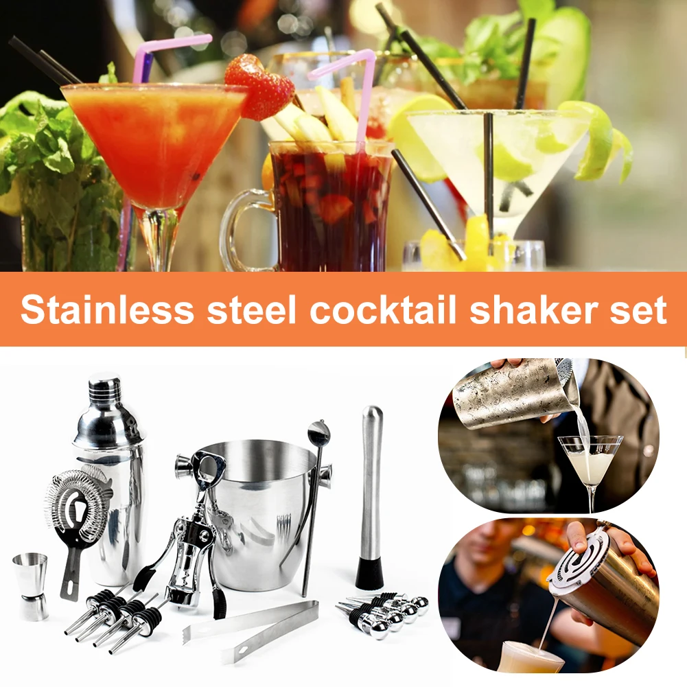 16PCS/Set 550ML/750ML Stainless Steel Cocktail Shaker Mixer Wine Martini Boston Shaker Bartender Drink Party Bar Tools
16PCS/Set 550ML/750ML Stainless Steel Cocktail Shaker Mixer Wine Martini Boston Shaker Bartender Drink Party Bar Tools
