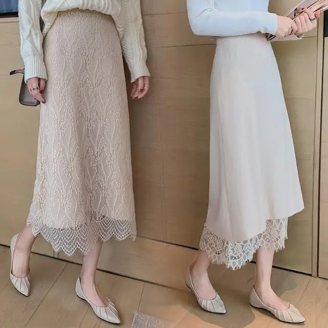 2023 Autumn Winter Women New Fashion Solid Color Knitted Skirts Female Lace A-line Skirts Ladies High Waist Long Skirts N107
2023 Autumn Winter Women New Fashion Solid Color Knitted Skirts Female Lace A-line Skirts Ladies High Waist Long Skirts N107