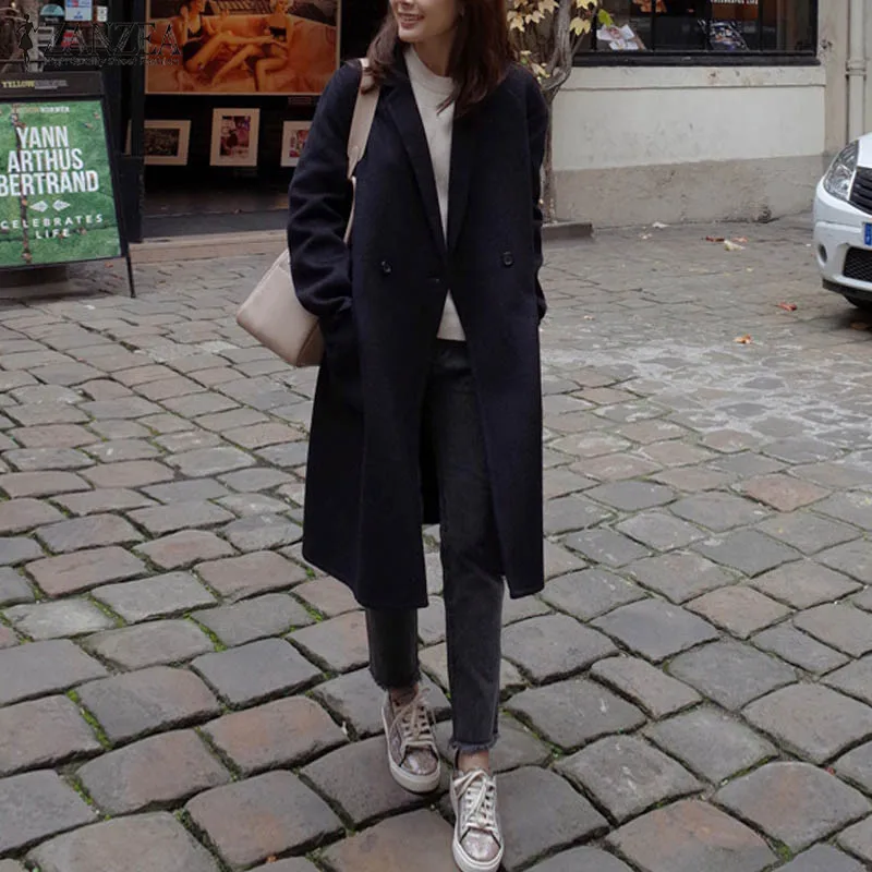 Women Winter Long Sleeve Blends Coat Female Fashion Loose Solid Double-breasted Long Jacket Casual Lapel Wool Autumn Outerwear
Women Winter Long Sleeve Blends Coat Female Fashion Loose Solid Double-breasted Long Jacket Casual Lapel Wool Autumn Outerwear