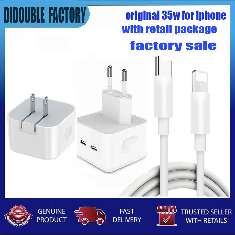 5PCS Factory Sale PD USB C Fast Charger 35W Dual Type-C PD Kit Power Block Wall Charger Plug Adapter USB C Cable For IPhone Wi
5PCS Factory Sale PD USB C Fast Charger 35W Dual Type-C PD Kit Power Block Wall Charger Plug Adapter USB C Cable For IPhone Wi