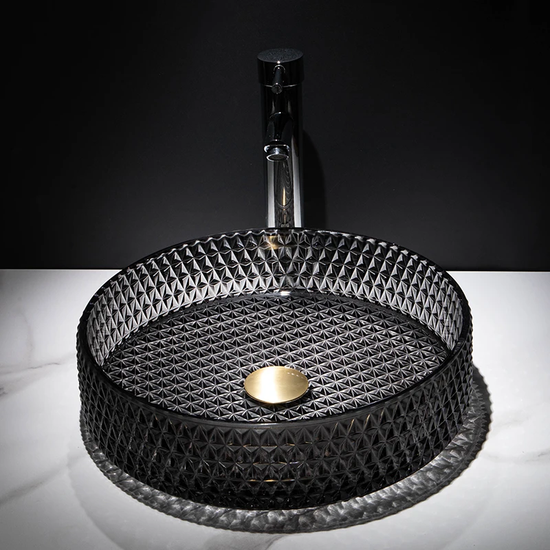 

Italian style artistic design exquisite Diamond texture crystal clear glass sink bathroom basin