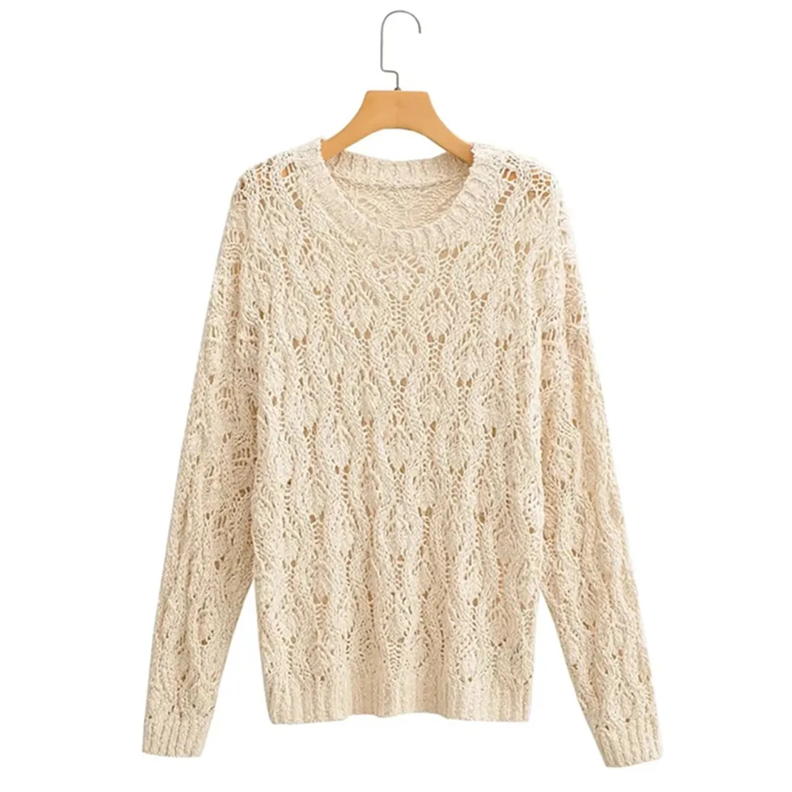 Maxdutti Fashion Elegant Hollow Out Jacquard Weave Pullovers Tops Beige Color O-neck Sweaters Women
Maxdutti Fashion Elegant Hollow Out Jacquard Weave Pullovers Tops Beige Color O-neck Sweaters Women