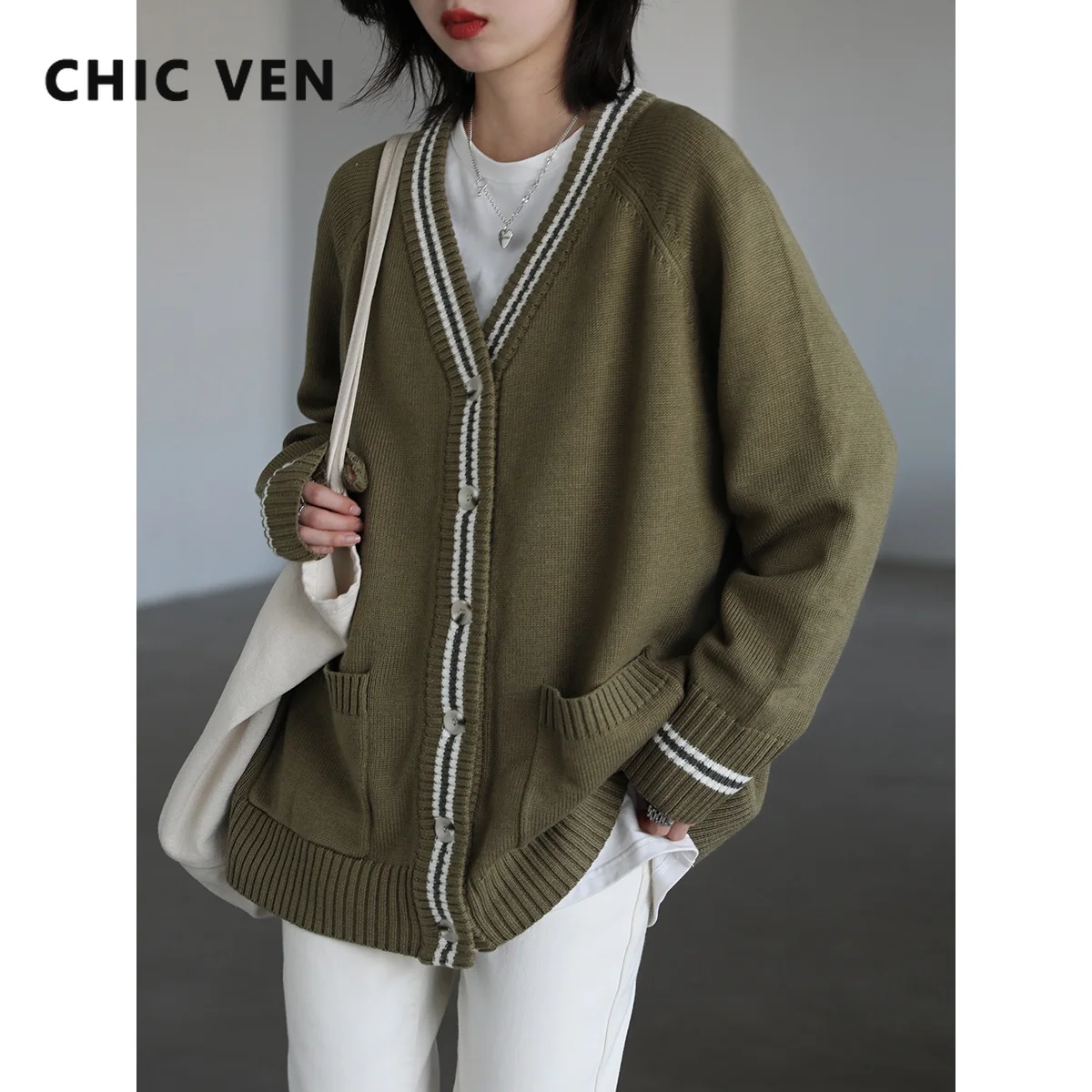 CHIC VEN Women's Loose Cardigan Sweater Preppy Casual V-neck Clash-color Thin Jacket Spring Autumn Single-breasted Winter Jumper
CHIC VEN Women's Loose Cardigan Sweater Preppy Casual V-neck Clash-color Thin Jacket Spring Autumn Single-breasted Winter Jumper