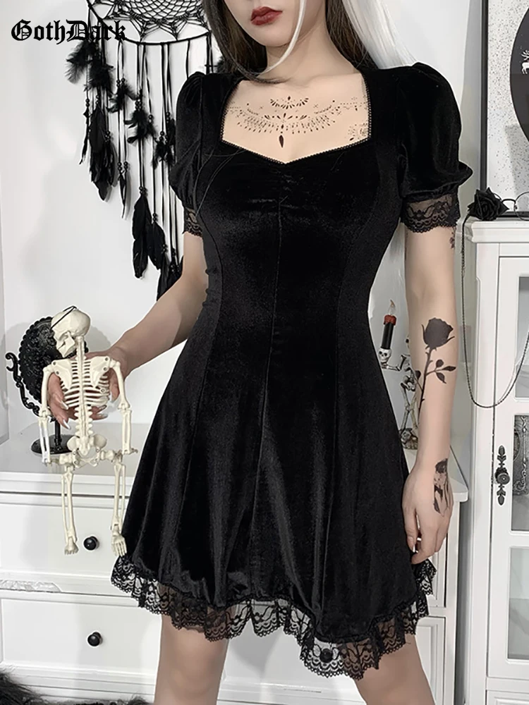 Goth Dark Velvet Romantic Gothic Vintage Black Mini Dresses Women Lace ALine High Waist Emo Alt Clothes Pleated Partywear Dress
Goth Dark Velvet Romantic Gothic Vintage Black Mini Dresses Women Lace ALine High Waist Emo Alt Clothes Pleated Partywear Dress