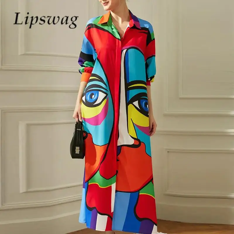 Women Lapel Single-breasted Shirt Dress Spring Fashion Printed Long-sleeved Dress Casual Ladies Contrast Color Loose Long Dress
Women Lapel Single-breasted Shirt Dress Spring Fashion Printed Long-sleeved Dress Casual Ladies Contrast Color Loose Long Dress